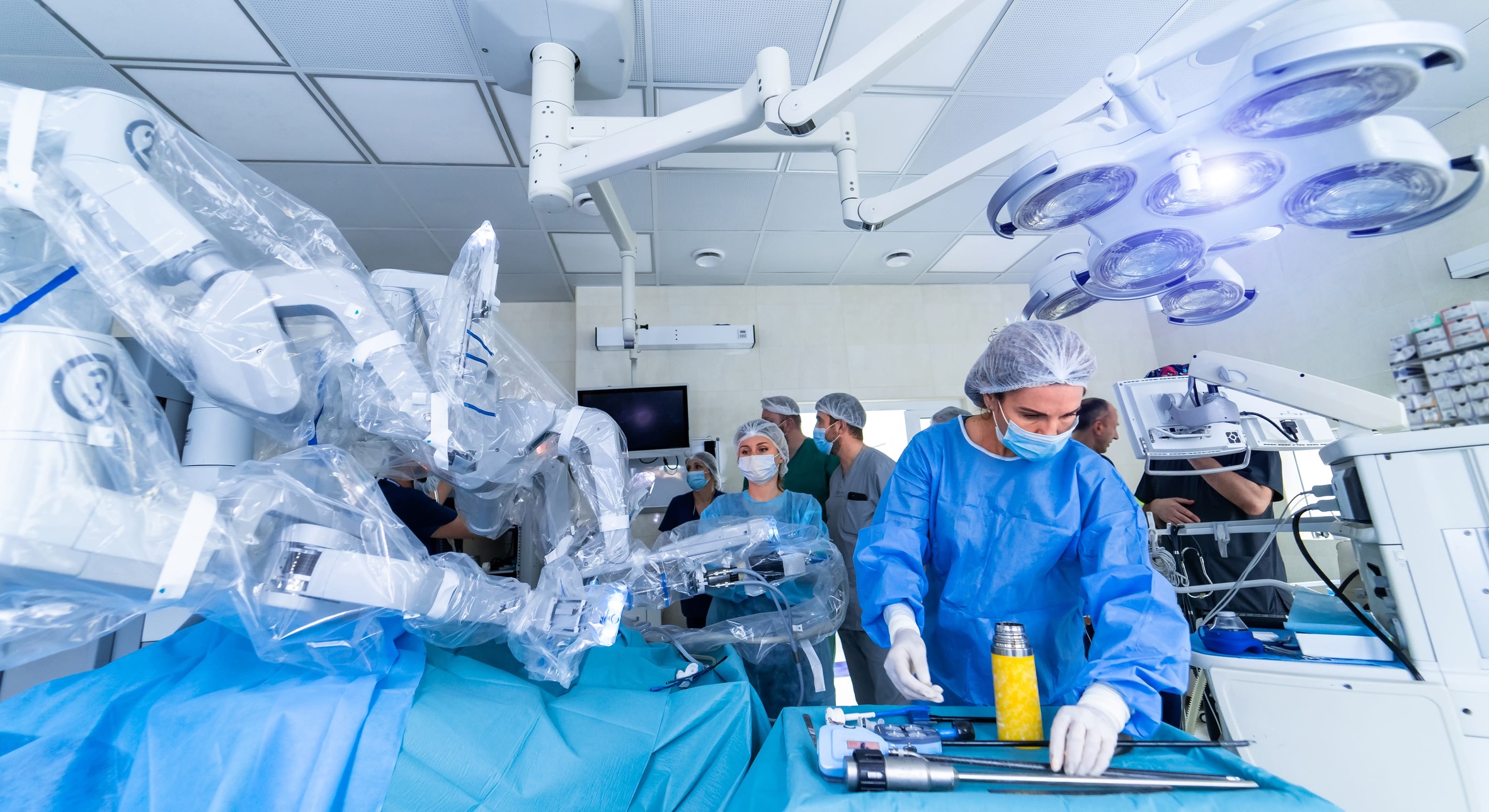 Modern surgical system. Medical robot. Minimally invasive robotic surgery.