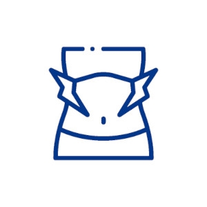 An illustration of pelvic muscle tightening, female abdomen with 2 lightning bolts