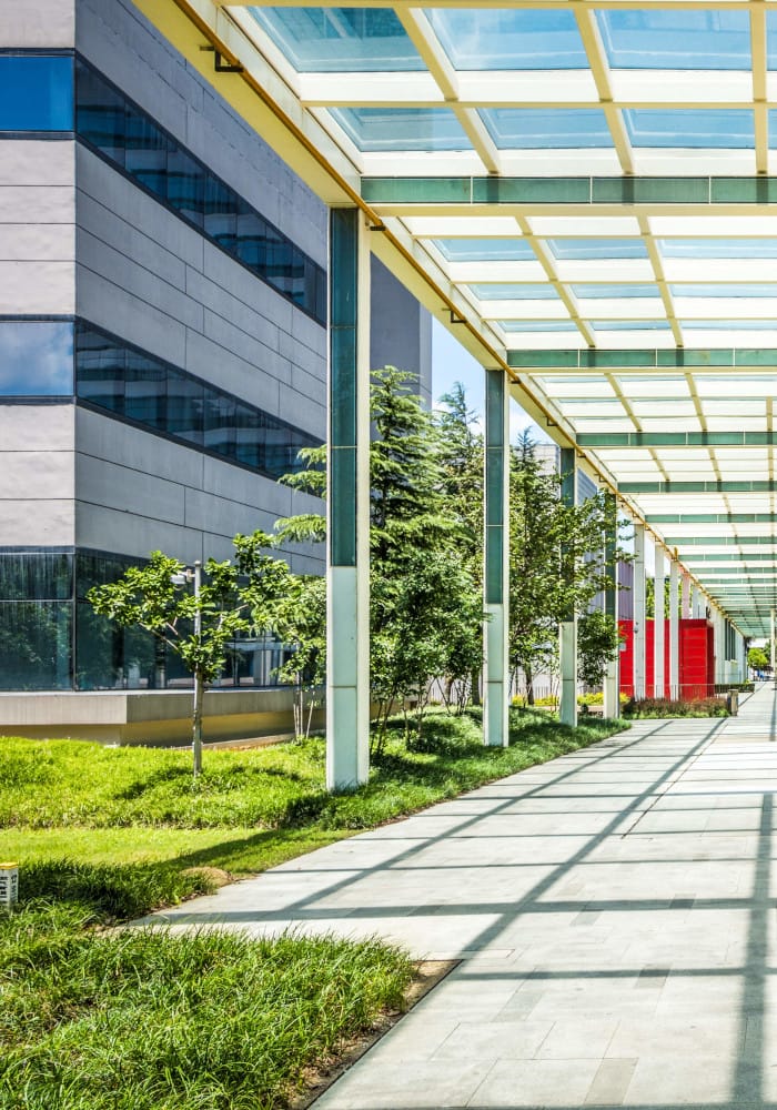 View of outdoor courtyard of medical institute