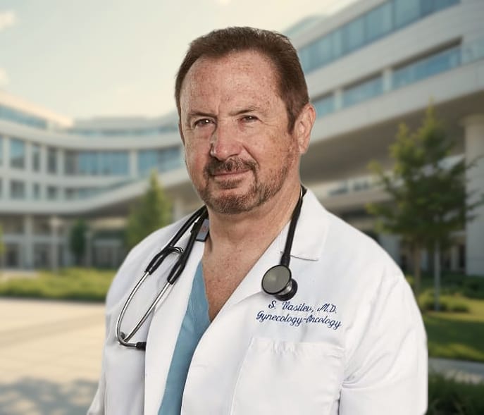 A closeup of Dr Steven Vasilev MD, director of Lotus Endometriosis Institute