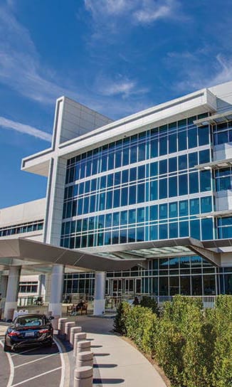 The front entrance of Saint Johns Health Center, where Dr Steve Vasilev performs endometriosis surgery.